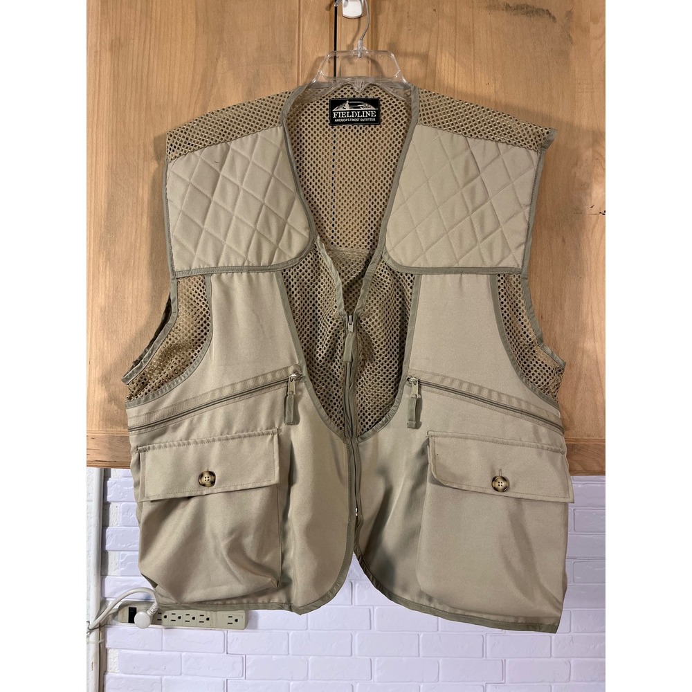 Fieldline Fishing Hunting Vest Mens XL Tan Mesh Back Utility Game Bag Pockets